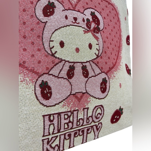Hello Kitty Large Tote Bag Strawberry Heart Teddy Bear New - Picture 5 of 7